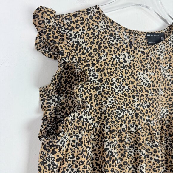 NWOT ASOS DESIGN Sleeveless Tiered Midi Dress With Frills Leopard Print Size 8 - Picture 5 of 14